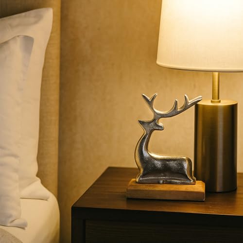 MARKET 99 Glossy Silver Deer Figurine with Wooden Stand | Aluminium Sitting Deer Sculpture for Christmas Home Décor | Elegant Table & Living Room Showpiece | Housewarming & Gifting - Image 4