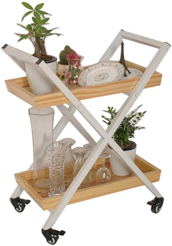 indian decor 45706 mdf metal standard side end table rolling serving cart trolley shelf flower stand storage rack organizer white - Image 1