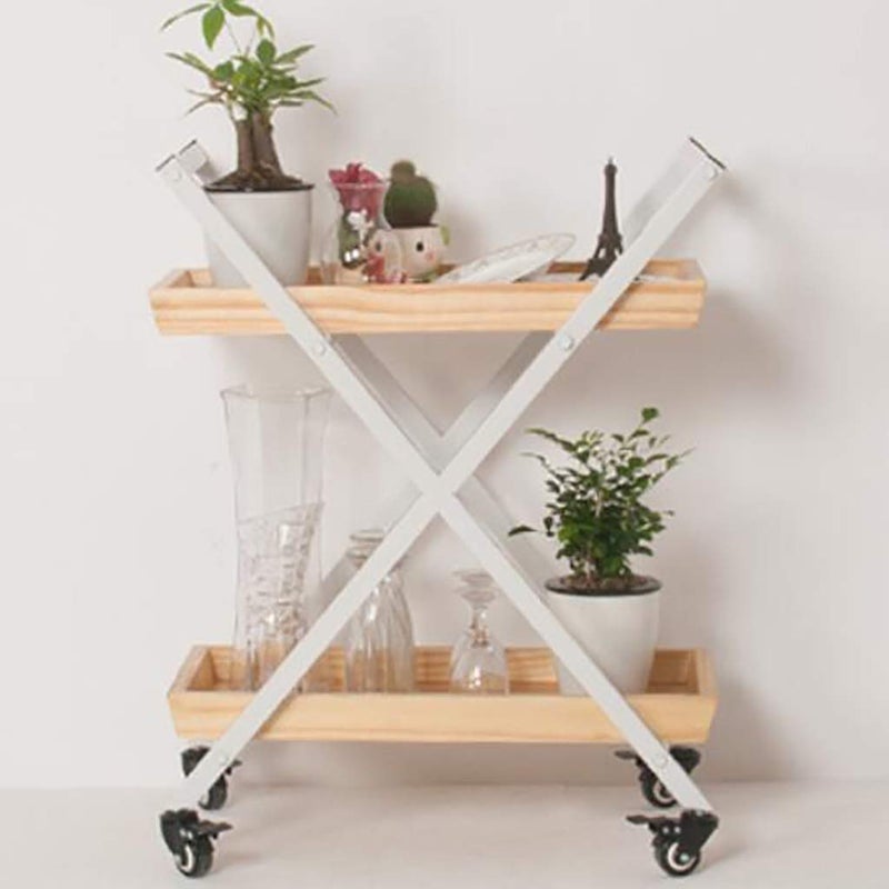 indian decor 45706 mdf metal standard side end table rolling serving cart trolley shelf flower stand storage rack organizer white - Image 3