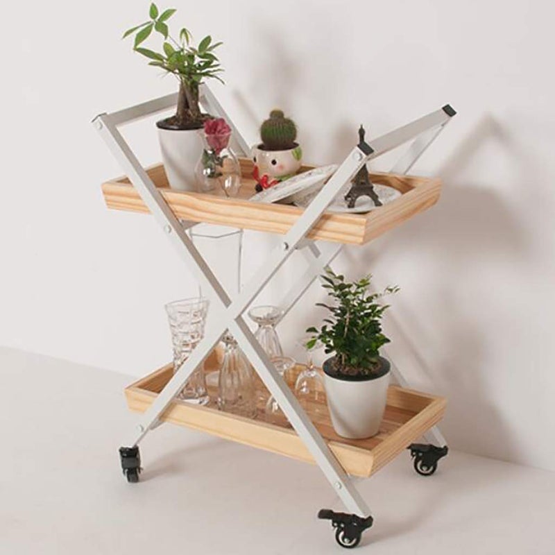 indian decor 45706 mdf metal standard side end table rolling serving cart trolley shelf flower stand storage rack organizer white - Image 2