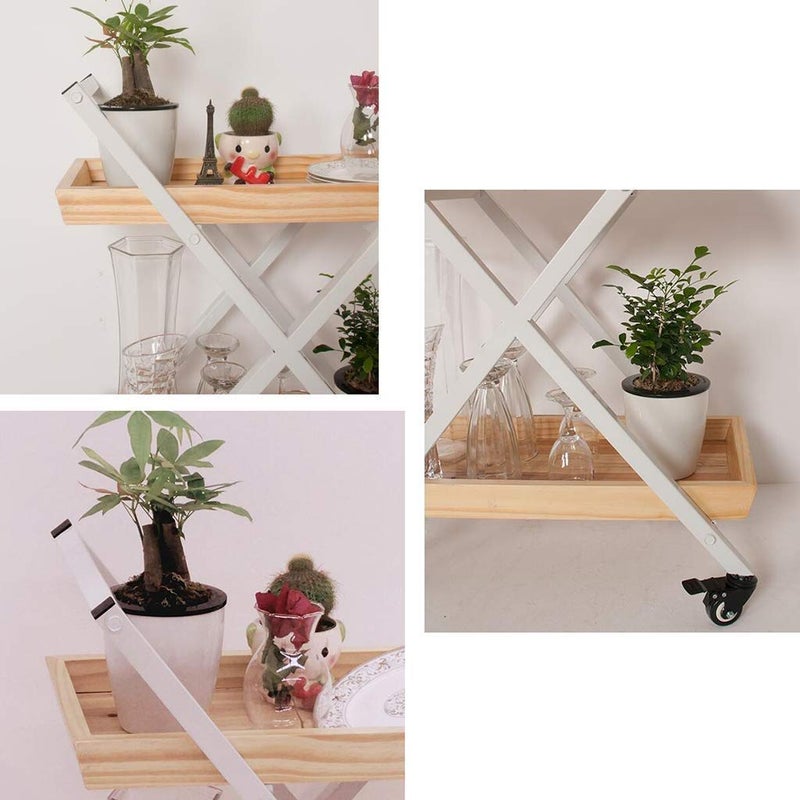 indian decor 45706 mdf metal standard side end table rolling serving cart trolley shelf flower stand storage rack organizer white - Image 5