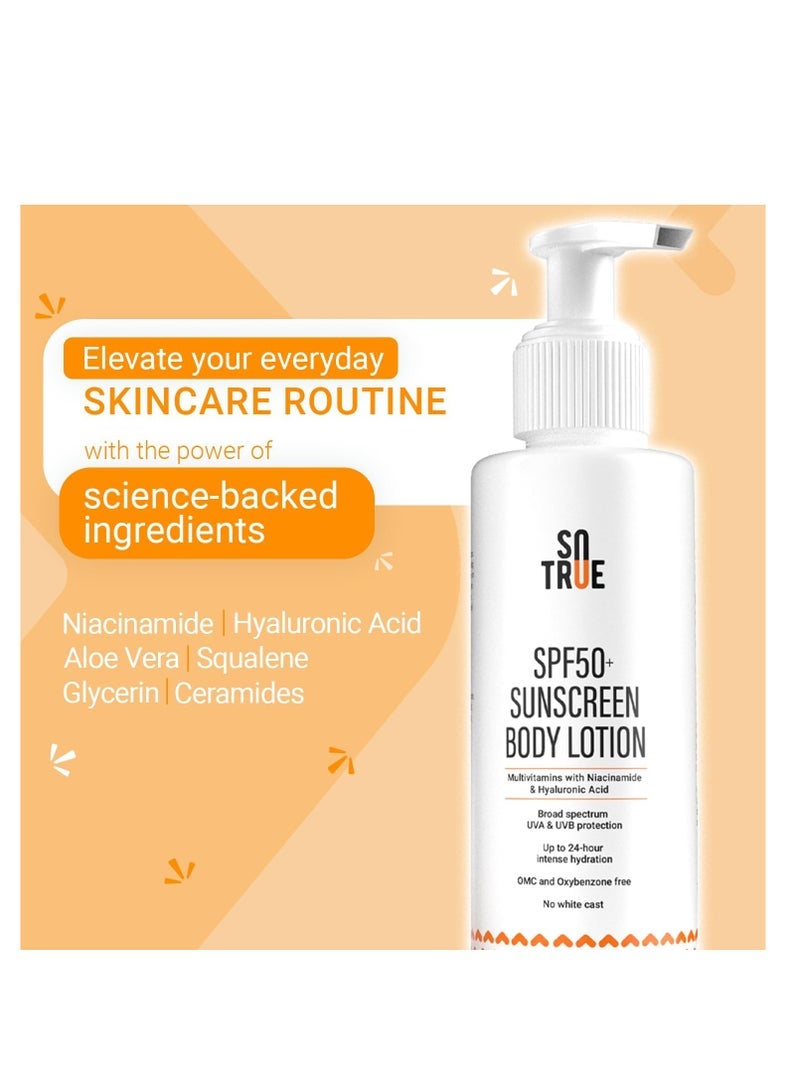 So True Sotrue SPF 50+ Sunscreen Body Lotion With UVA & UVB Protection, Upto 24-Hours Intense Hydration, Multivitamins with Niacinamide & Hyaluronic Acid, No White Cast, Lightweight, 200ML - Image 3