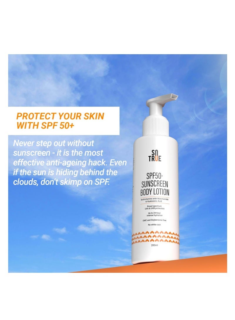 So True Sotrue SPF 50+ Sunscreen Body Lotion With UVA & UVB Protection, Upto 24-Hours Intense Hydration, Multivitamins with Niacinamide & Hyaluronic Acid, No White Cast, Lightweight, 200ML - Image 4