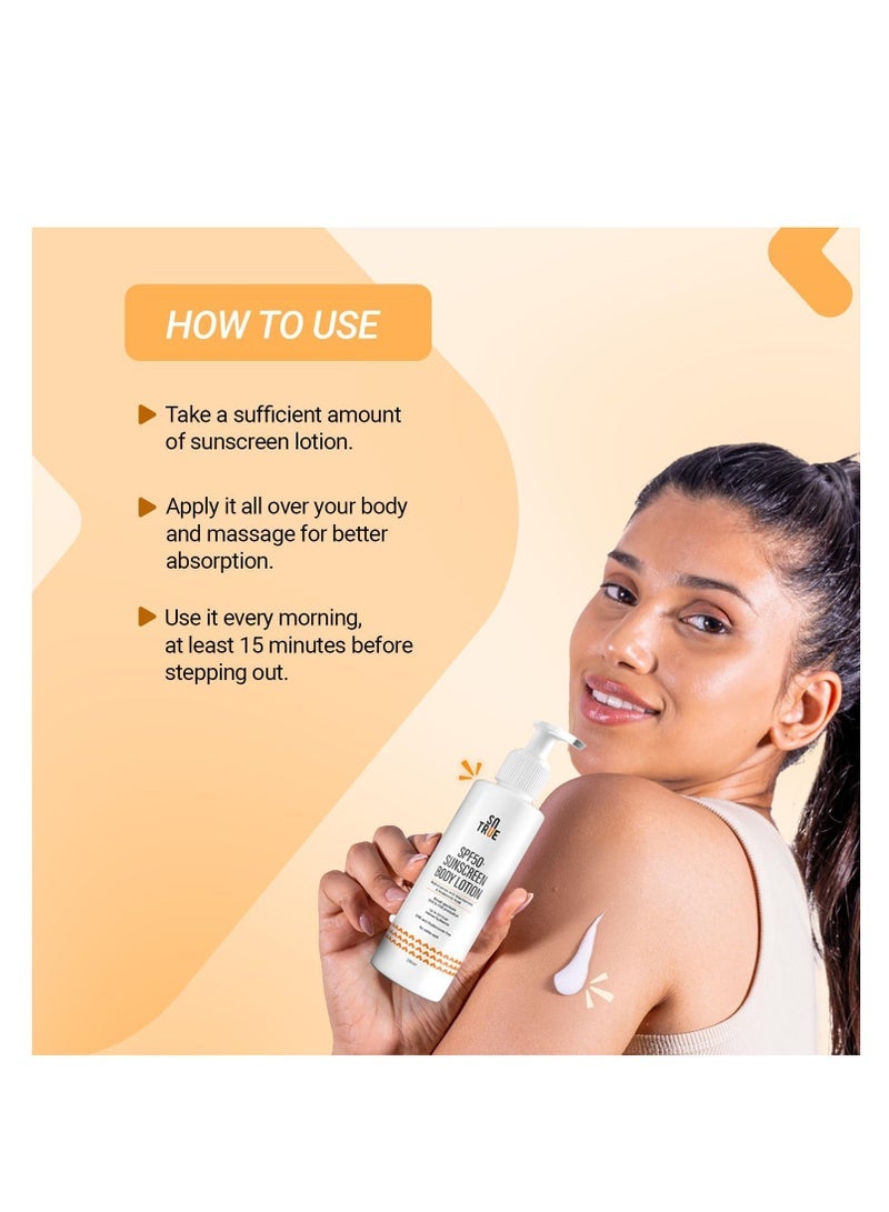 So True Sotrue SPF 50+ Sunscreen Body Lotion With UVA & UVB Protection, Upto 24-Hours Intense Hydration, Multivitamins with Niacinamide & Hyaluronic Acid, No White Cast, Lightweight, 200ML - Image 2