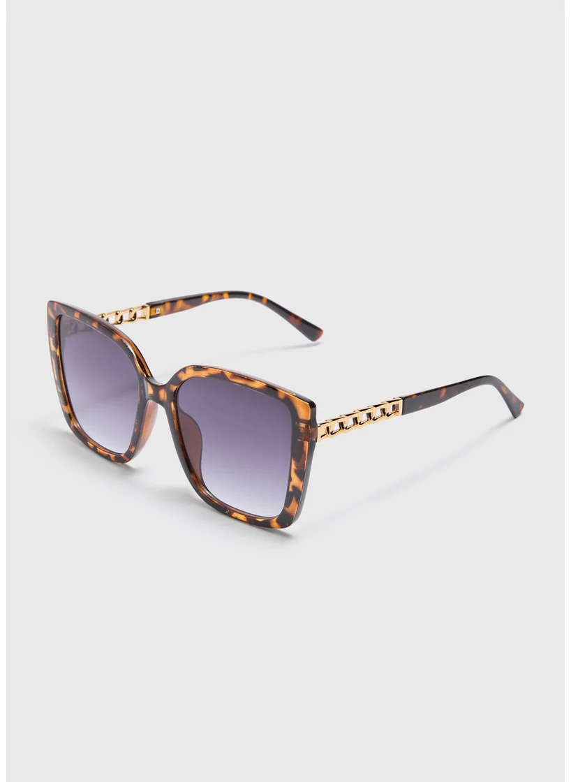 Matalan Brown Tortoiseshell Square Chain Detail Sunglasses