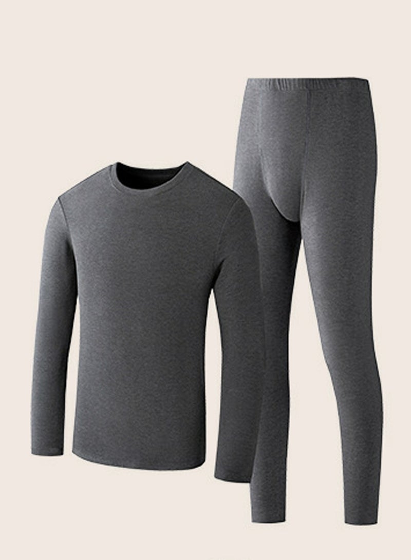 إسكدنيا Mens Solid Color Skin Friendly Thick Long Johns Fleese And Thermal Underwear Set, 2 Piece Cold Weather Base Layer Set for Men Dark Grey 