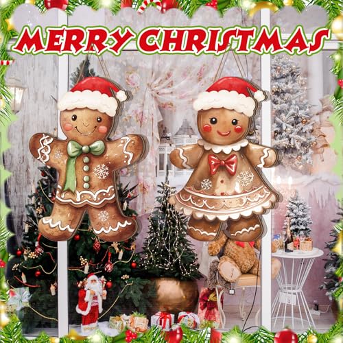 Shellwei 2 Pcs Gingerbread Christmas Decorations Christmas Wreath for Front Door Gingerbread Man Hanging Signs Rustic Wooden Welcome Signs Ginger Bread Decor for Home Porch Walls Yard Indoor Outdoor - Image 5