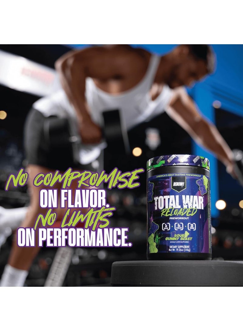 REDCON1 Total War Reloaded Pre Workout Powder, Sour Gummy Blast - Creatine, Beta Alanine + L-Citrulline Malate Keto Friendly for Men & Women with 350mg of Caffeine - Fast Acting (30 Servings) - Image 5