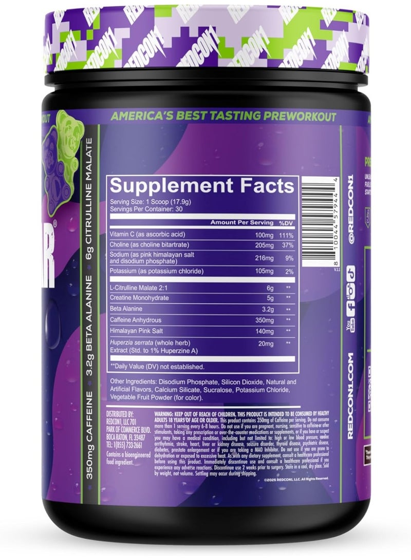 REDCON1 Total War Reloaded Pre Workout Powder, Sour Gummy Blast - Creatine, Beta Alanine + L-Citrulline Malate Keto Friendly for Men & Women with 350mg of Caffeine - Fast Acting (30 Servings) - Image 3