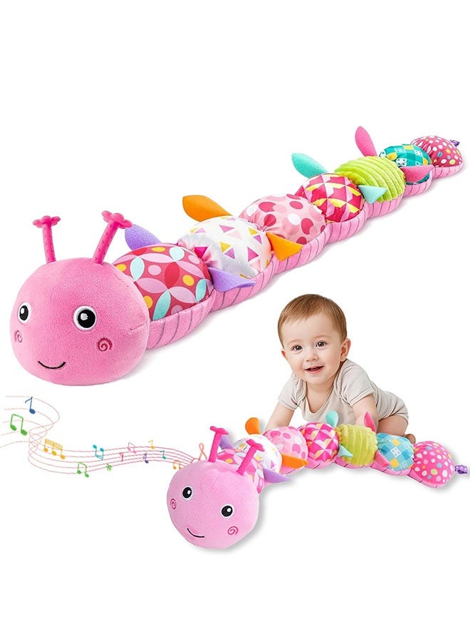 Baby Sensory Toy 0-6 Month Music Animal Stuffed Plush Caterpillar Toy for Infant 0-3-6 Month Tummy Time with Baby Mirror Crinkle Rattle for 6-12 Month Carseat Toy for Newborn Boys Girls Shower Gifts - Image 1