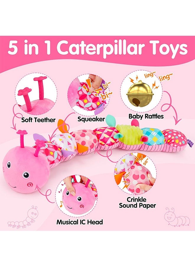 Baby Sensory Toy 0-6 Month Music Animal Stuffed Plush Caterpillar Toy for Infant 0-3-6 Month Tummy Time with Baby Mirror Crinkle Rattle for 6-12 Month Carseat Toy for Newborn Boys Girls Shower Gifts - Image 2