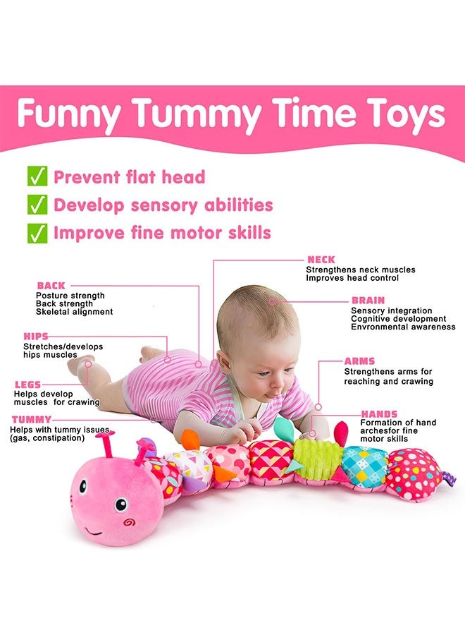 Baby Sensory Toy 0-6 Month Music Animal Stuffed Plush Caterpillar Toy for Infant 0-3-6 Month Tummy Time with Baby Mirror Crinkle Rattle for 6-12 Month Carseat Toy for Newborn Boys Girls Shower Gifts - Image 4