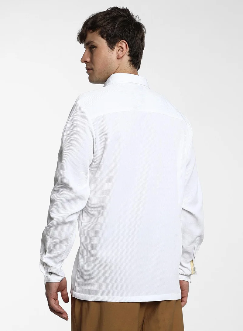 Campus Sutra Men's Powder White Utility Textured Shirt