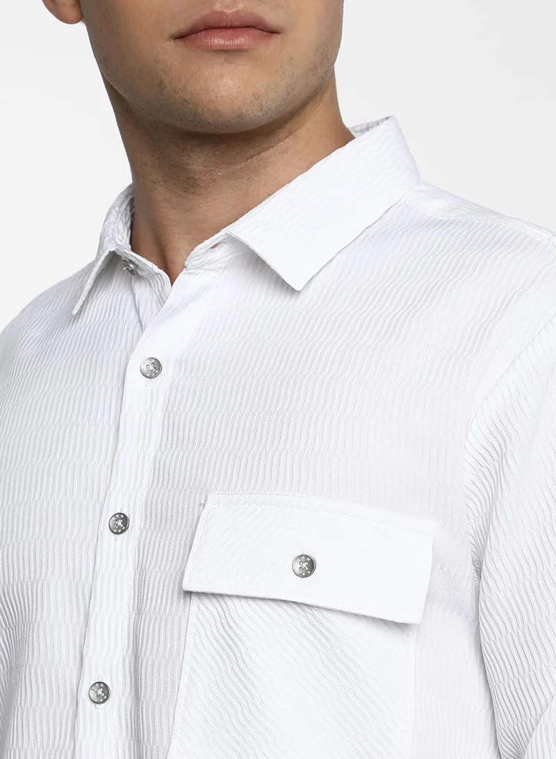 Campus Sutra Men's Powder White Utility Textured Shirt