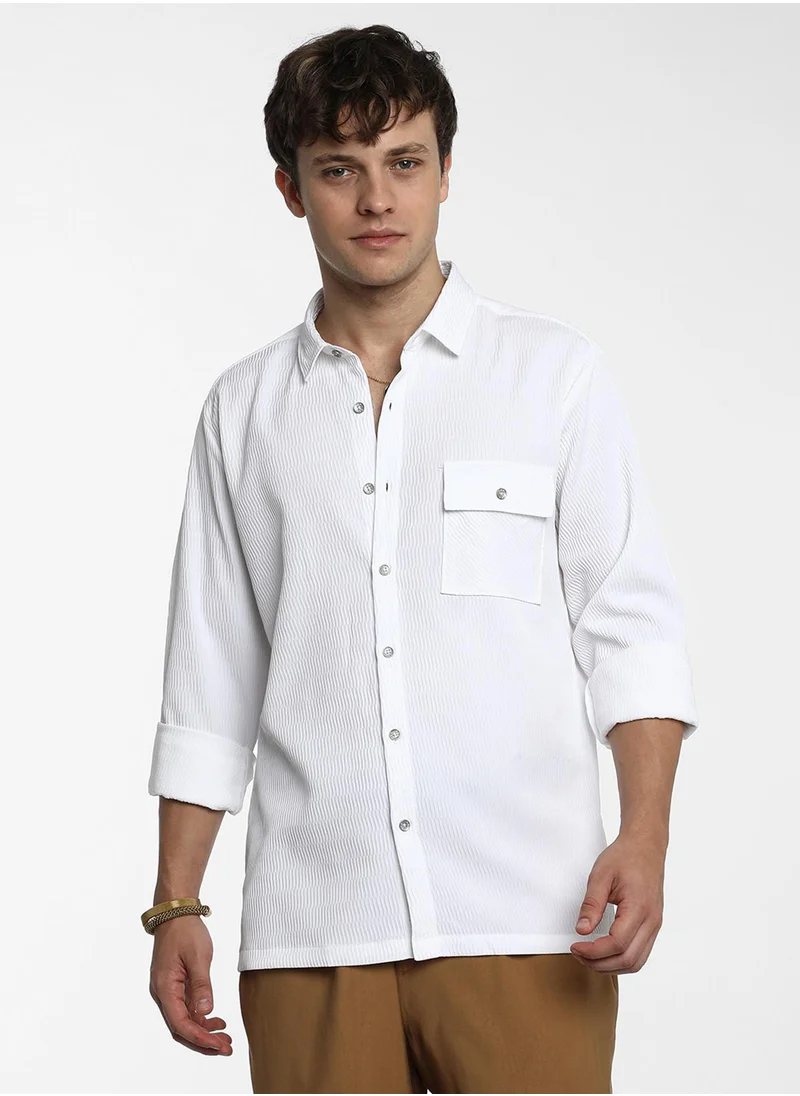 Campus Sutra Men's Powder White Utility Textured Shirt