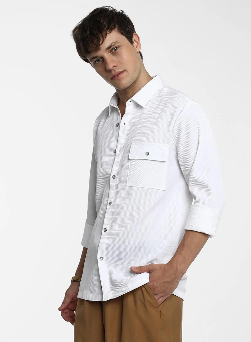 Campus Sutra Men's Powder White Utility Textured Shirt