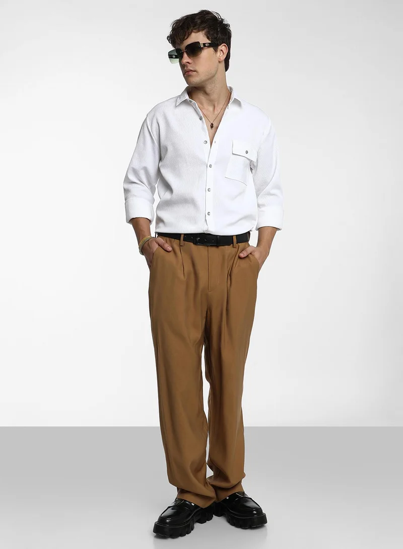 Campus Sutra Men's Powder White Utility Textured Shirt