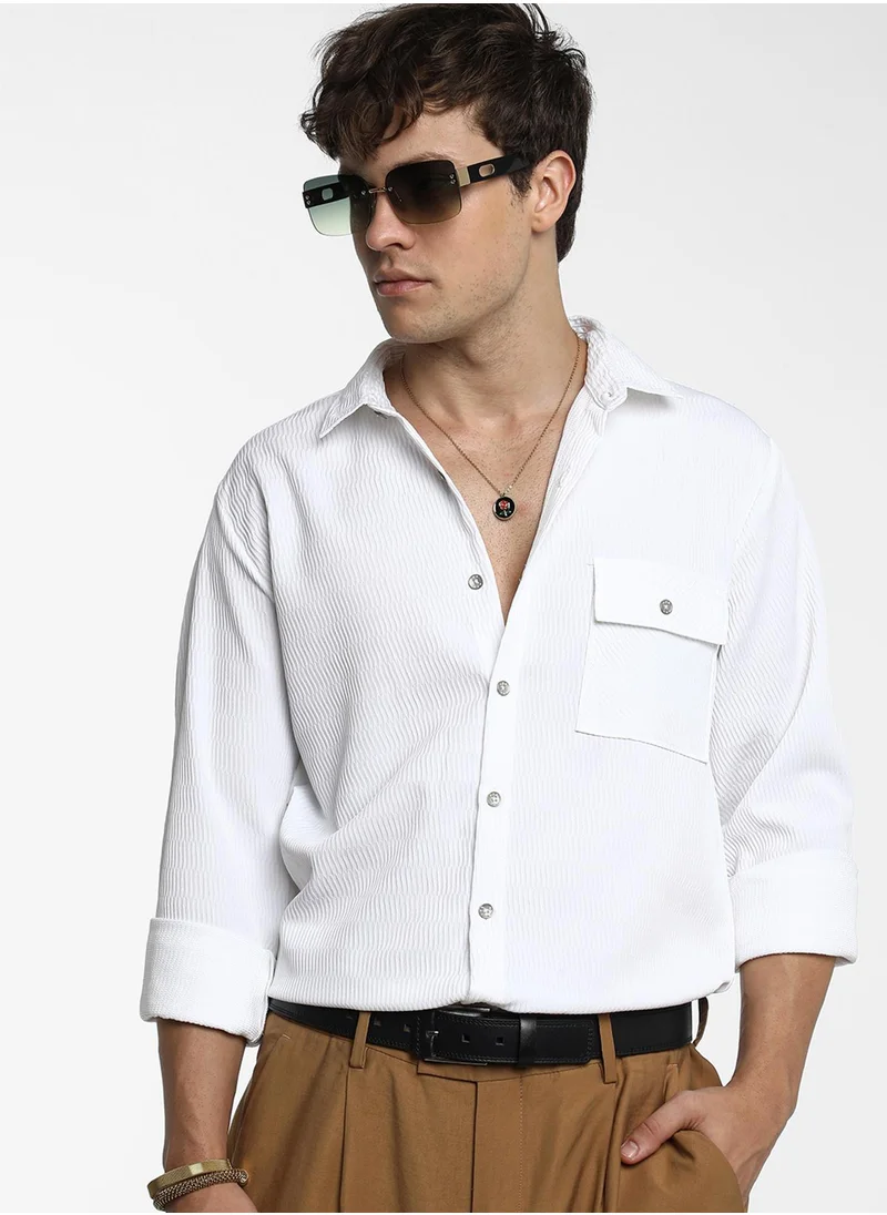 Campus Sutra Men's Powder White Utility Textured Shirt