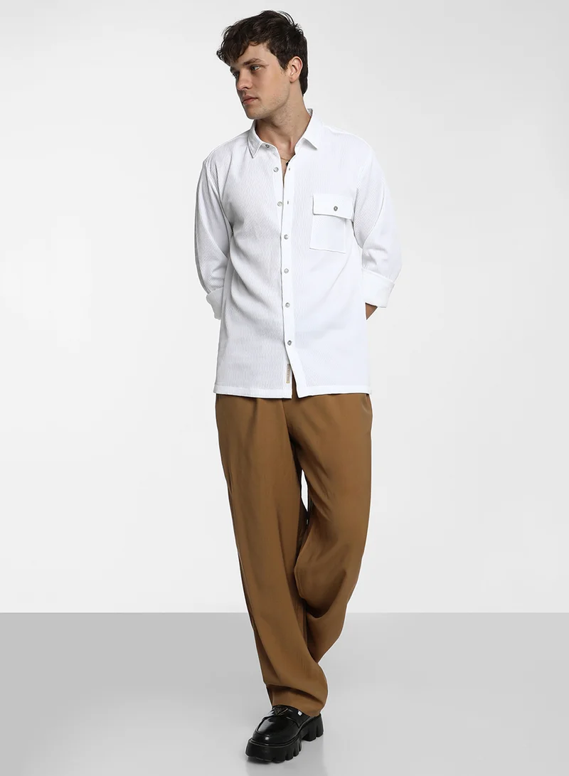 Campus Sutra Men's Powder White Utility Textured Shirt