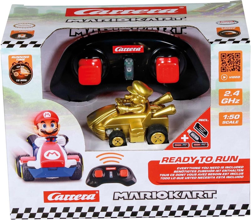 كاريرا سيارة ماريو كارت الصغيرة بالتحكم عن بعد 2.4 جيجاهرتز – ماريو الذهبي، جاهزة للتشغيل، ممتعة للأطفال والكبار، مرخصة رسميًا - Image 1