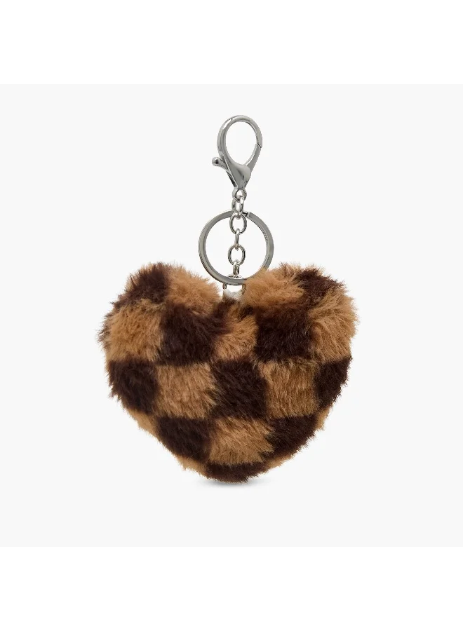 Lifestyle Key Chain-Heart Pompom Charm-Animal Print-- (Plush) Mix \ 9.5X9X5