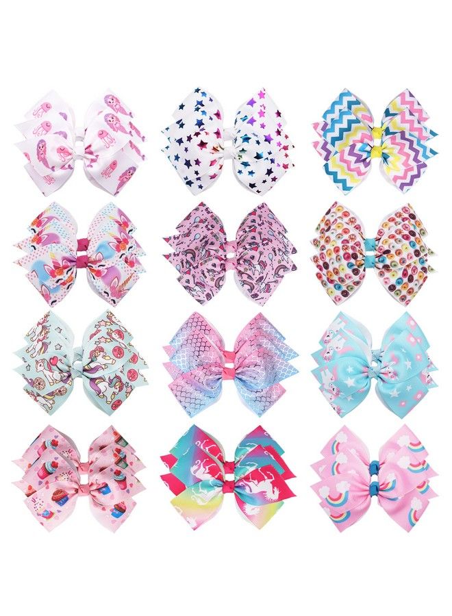 CellElection 24Pcs 4.5Inch Bows For Girls Boutique Grosgrain Ribbon Rainbow Hair Bow Alligator Hair Clips Pigtail Bows Unicorn Hair Clips For Baby Girls Toddler Kids Children Teens In Pairs… - Image 5