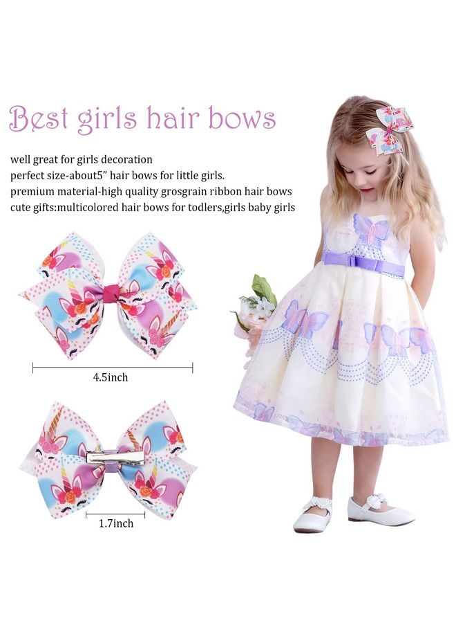 CellElection 24Pcs 4.5Inch Bows For Girls Boutique Grosgrain Ribbon Rainbow Hair Bow Alligator Hair Clips Pigtail Bows Unicorn Hair Clips For Baby Girls Toddler Kids Children Teens In Pairs… - Image 4