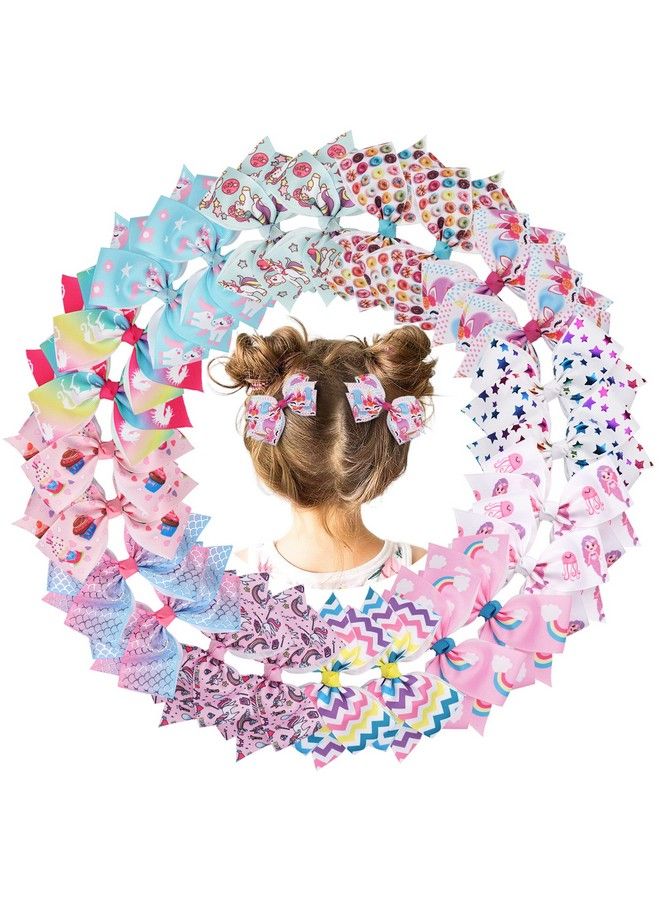 CellElection 24Pcs 4.5Inch Bows For Girls Boutique Grosgrain Ribbon Rainbow Hair Bow Alligator Hair Clips Pigtail Bows Unicorn Hair Clips For Baby Girls Toddler Kids Children Teens In Pairs… - Image 2