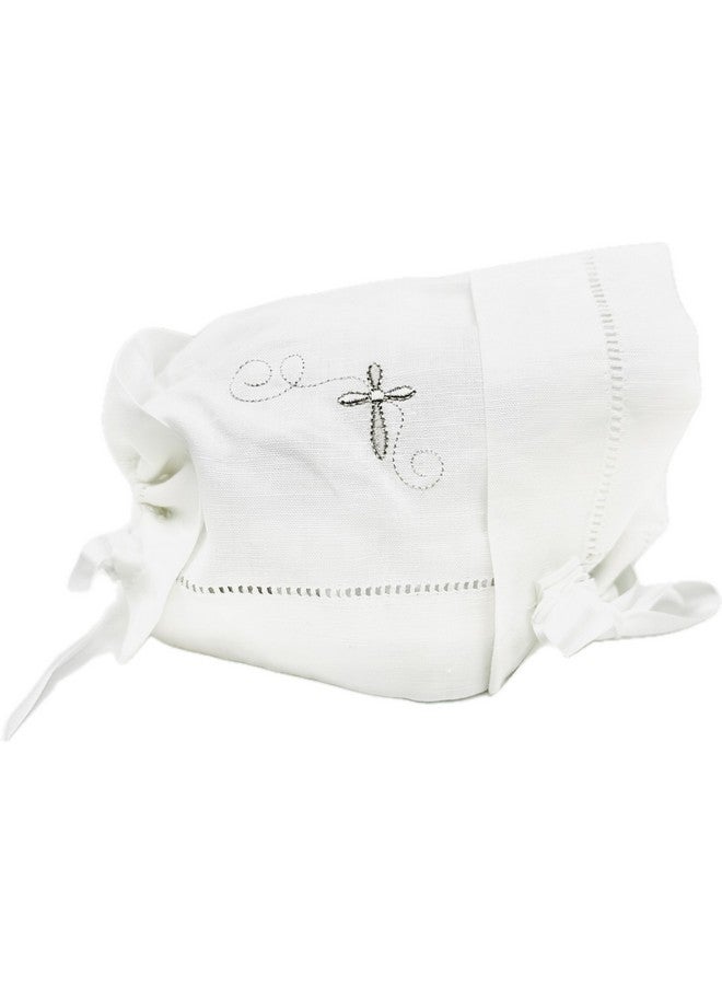 Integrity Designs Baby Linen Keepsake Cross Embroidered Handkerchief Christening/Baptism Bonnet and Gift Card with Envelope - Image 1