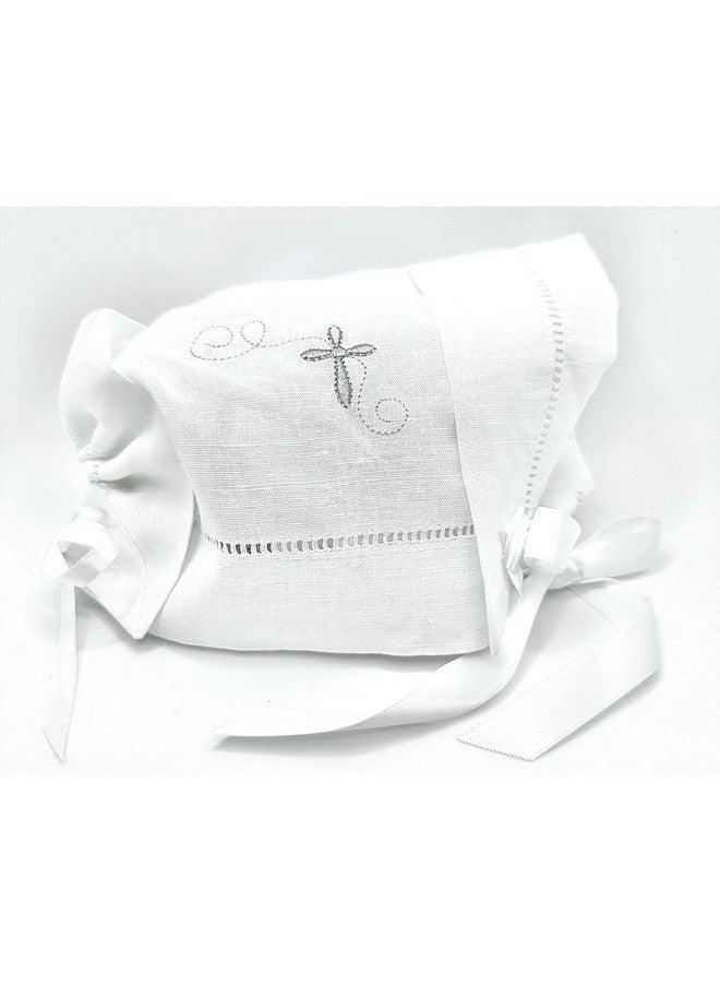 Integrity Designs Baby Linen Keepsake Cross Embroidered Handkerchief Christening/Baptism Bonnet and Gift Card with Envelope - Image 3