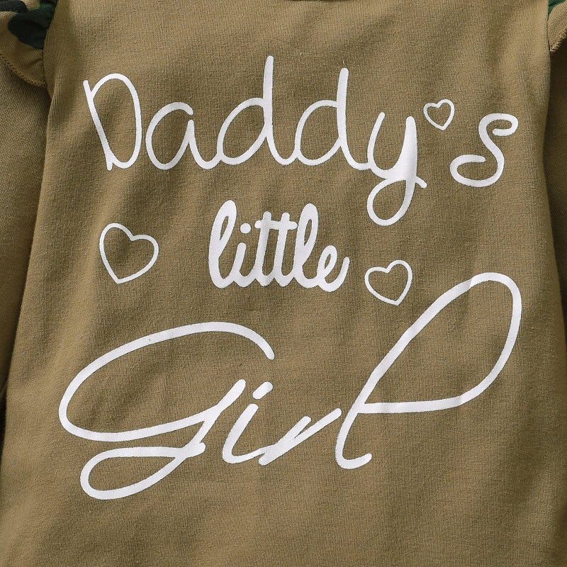 AMAWMW Baby Girl Clothes Set Daddys Little Girl Ruffle Romper Top Camouflage Pants Newborn Infant Baby Girl Outfit (Green 2, 12-18 Months) - Image 3