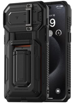 VRS Design D-Wallet Origin iPhone 15 Pro MAX Case Cover Wallet with Semi Automatic Credit Card Holder Slot [3 Cards] & Camera Lens Protector Kickstand - Black  - Image 1