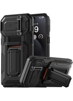 VRS Design D-Wallet Origin iPhone 15 Pro MAX Case Cover Wallet with Semi Automatic Credit Card Holder Slot [3 Cards] & Camera Lens Protector Kickstand - Black  - Image 2