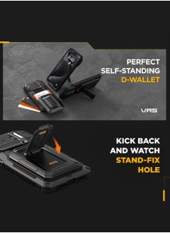 VRS Design D-Wallet Origin iPhone 15 Pro MAX Case Cover Wallet with Semi Automatic Credit Card Holder Slot [3 Cards] & Camera Lens Protector Kickstand - Black  - Image 5