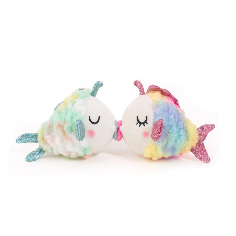 Plushland Magnetic Kissing Fish Pair - Bubbles & Daisy Rainbow Plush Keychain Set, Vibrant Couple Gift with Heart Charm, Kawaii Stuffed Animals for Love & Friendship 4 Inches (Kissing Fish Pair) - Image 1