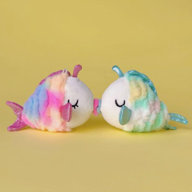 Plushland Magnetic Kissing Fish Pair - Bubbles & Daisy Rainbow Plush Keychain Set, Vibrant Couple Gift with Heart Charm, Kawaii Stuffed Animals for Love & Friendship 4 Inches (Kissing Fish Pair) - Image 4