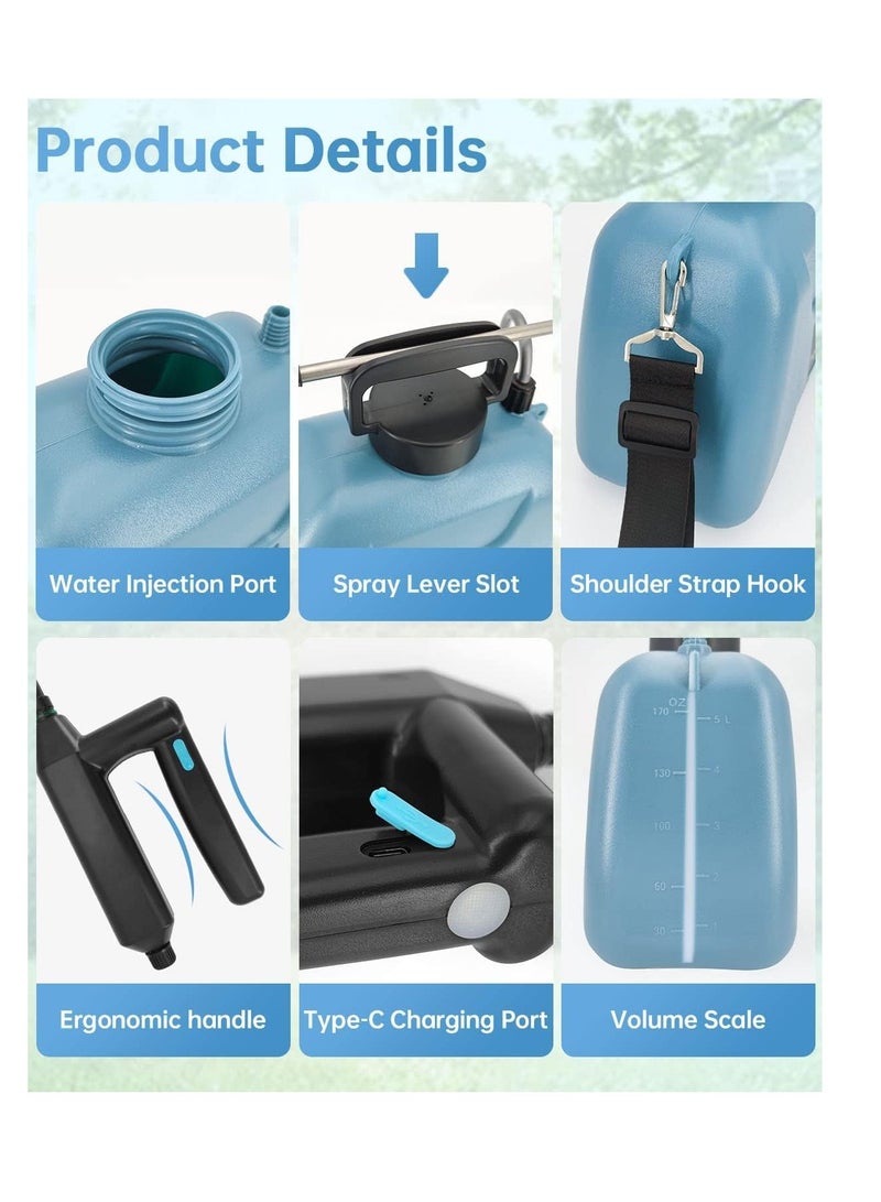 SYOSI 135 Gallon5L Battery Powered SprayerUpgrade Electric Sprayer with 3 Mist Nozzles Electric Sprayer with USB Rechargeable Handle Garden Sprayer with Adjustable Shoulder Strap - Image 5