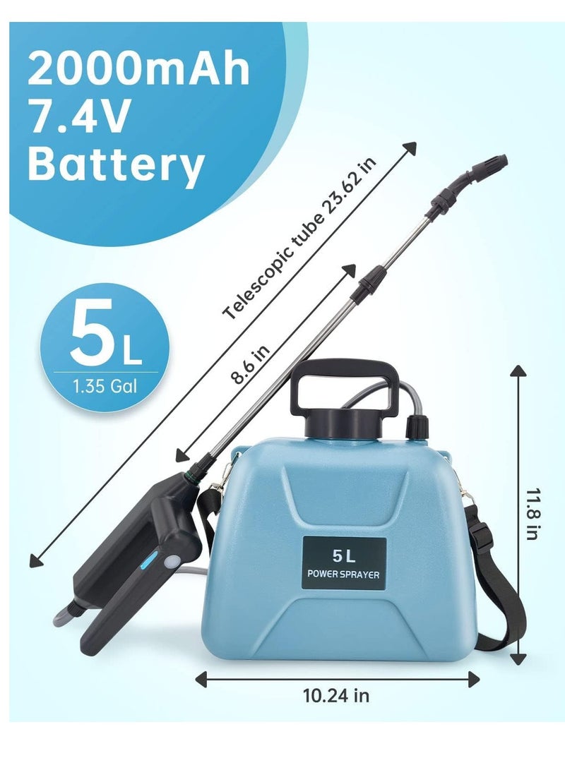 SYOSI 135 Gallon5L Battery Powered SprayerUpgrade Electric Sprayer with 3 Mist Nozzles Electric Sprayer with USB Rechargeable Handle Garden Sprayer with Adjustable Shoulder Strap - Image 4