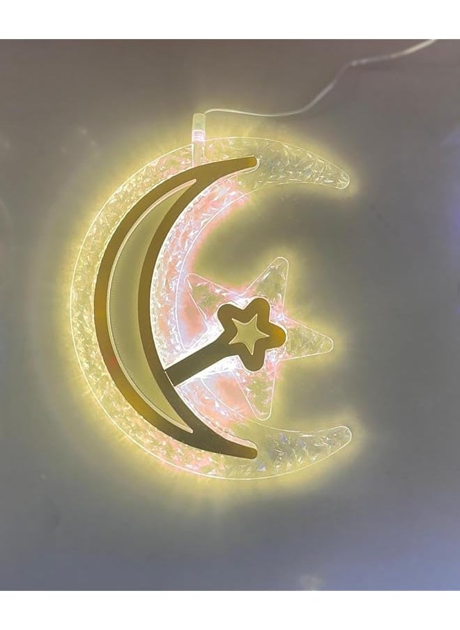 The Bros Crescent Moon with Star Wall Hanging Light - LED Eid & Ramadan Wall Décor Light for Home & Garden Celebration 