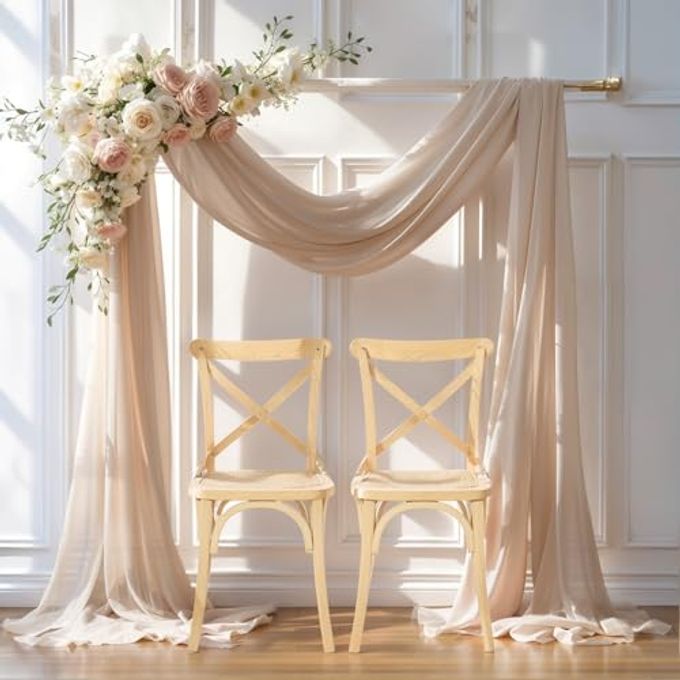 PARTISKY Wedding Arch Draping Fabric, 2 Panels 28" X 19Ft Deep Champagne Wedding Arch Drapes Sheer Backdrop Curtain For Wedding Ceremony Party Ceiling Decor - Image 3