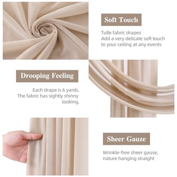 PARTISKY Wedding Arch Draping Fabric, 2 Panels 28" X 19Ft Deep Champagne Wedding Arch Drapes Sheer Backdrop Curtain For Wedding Ceremony Party Ceiling Decor - Image 2