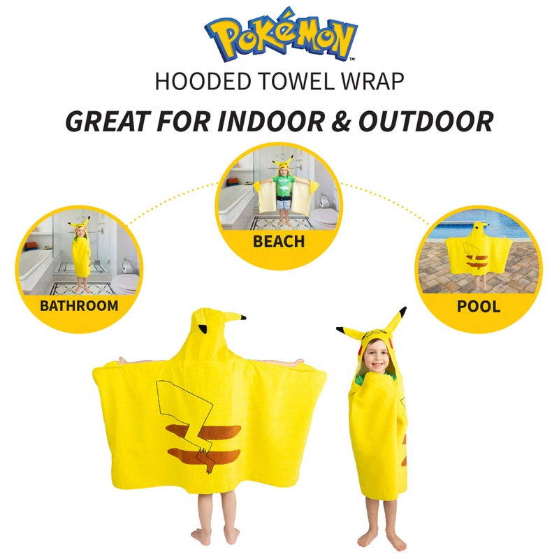 Franco Pokemon Pikachu Bath and Beach Soft Cotton Terry Hooded Towel Wrap, 24" x 50" Franco Kids - Image 4