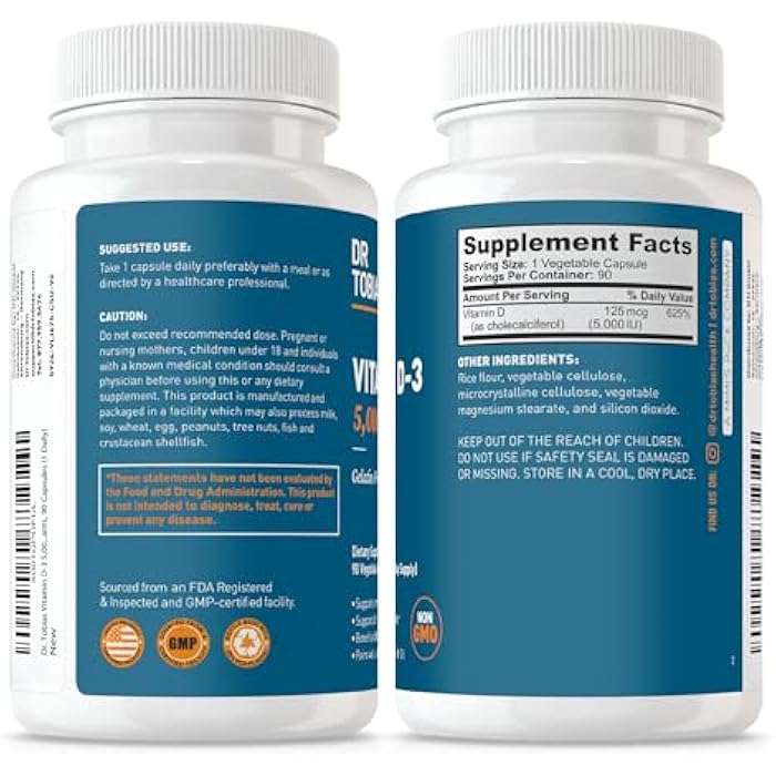 Dr. Tobias Vitamin D3 5000 IU, Essential for Healthy Bones, Teeth, and Immune System, Extra Strength Vitamin D Supplement, Non-GMO, 90 Capsules, 90 Servings - Image 5