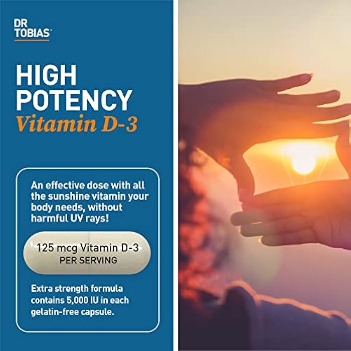 Dr. Tobias Vitamin D3 5000 IU, Essential for Healthy Bones, Teeth, and Immune System, Extra Strength Vitamin D Supplement, Non-GMO, 90 Capsules, 90 Servings - Image 2