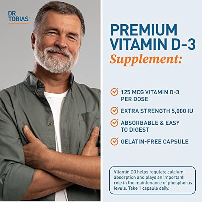 Dr. Tobias Vitamin D3 5000 IU, Essential for Healthy Bones, Teeth, and Immune System, Extra Strength Vitamin D Supplement, Non-GMO, 90 Capsules, 90 Servings - Image 4