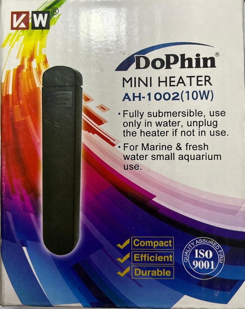 KSH STORE سخان حوض السمك الصغير DoPhin AH-1002، 10 واط قابل للغمر، متوافق مع المياه البحرية والعذبة، للحاويات حتى 10 لتر/2.5 جالون (10 واط) - Image 1