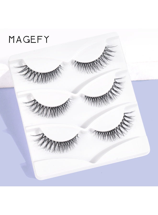 MAGEFY 3 Pairs Pack Light Volume Short Fake Eye Lashes Lashes False Eyelashes Cat Eyes Wispy Natural Faux Mink Lashes - Image 4