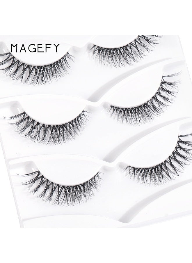 MAGEFY 3 Pairs Pack Light Volume Short Fake Eye Lashes Lashes False Eyelashes Cat Eyes Wispy Natural Faux Mink Lashes - Image 5