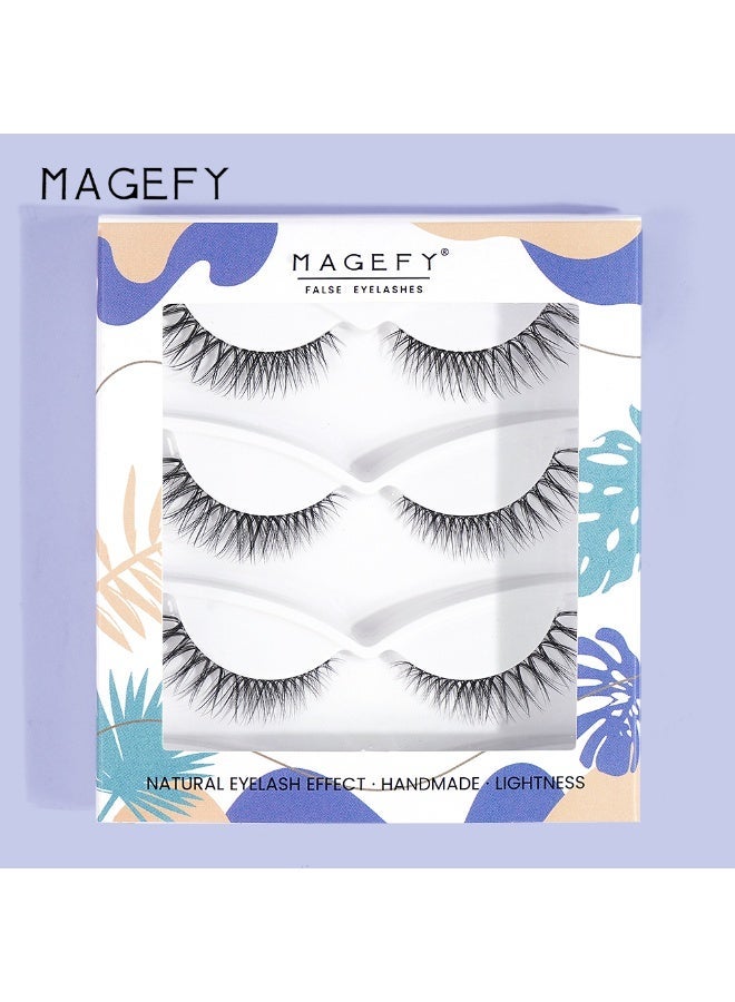 MAGEFY 3 Pairs Pack Light Volume Short Fake Eye Lashes Lashes False Eyelashes Cat Eyes Wispy Natural Faux Mink Lashes - Image 3