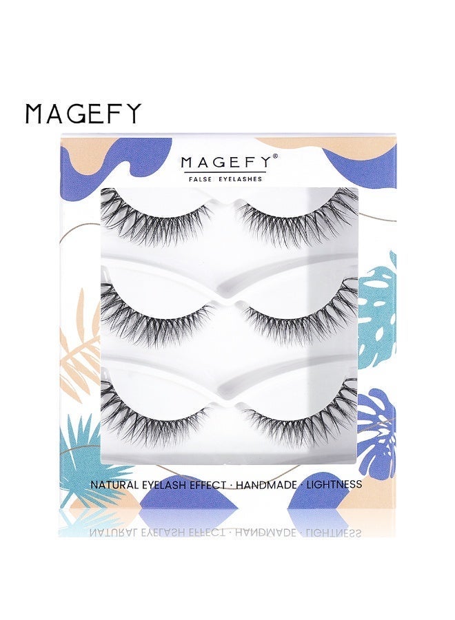MAGEFY 3 Pairs Pack Light Volume Short Fake Eye Lashes Lashes False Eyelashes Cat Eyes Wispy Natural Faux Mink Lashes - Image 2